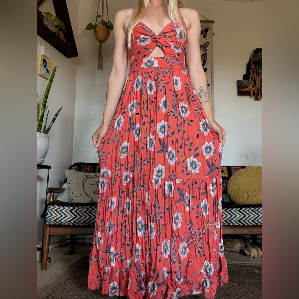 Angie Coral Floral Maxi Dress